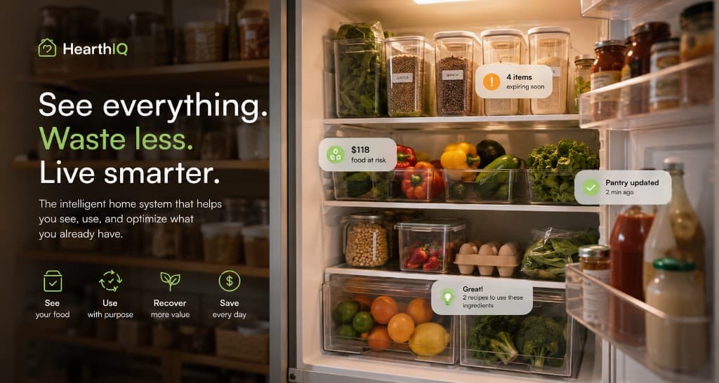 HearthIQ smart fridge with food recovery and recipe suggestions